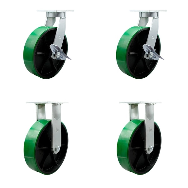 Service Caster 12'' Heavy Duty Green Poly on Cast Iron Wheel Caster Set 2 Brakes 2 Rigid, 4PK CRAN-SCC-KP92S1230-PUR-GB-SLB-2-R-2 - main
